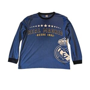 Real Madrid CF Mens Long Sleeve Soccer Graphic T-Shirt Blue Crew Neck Desde 1902